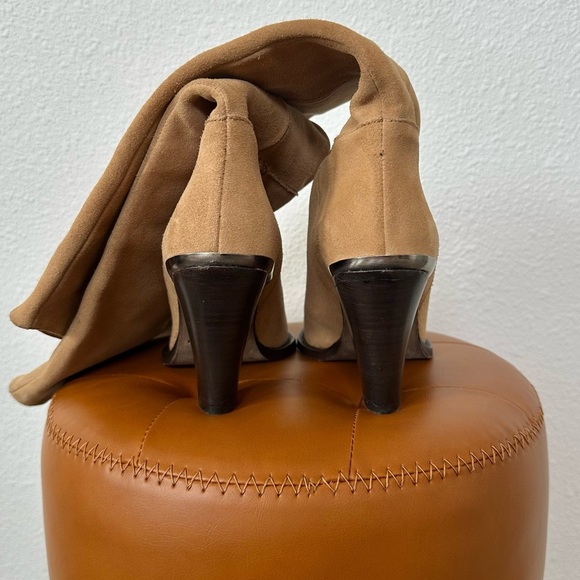 Free People Stevie Tan Heeled Knee Boots with Pointed Toe in Cognac Suede - Picture 9 of 12
